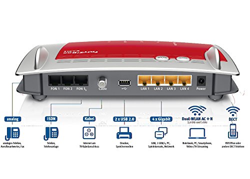 AVM FRITZ!Box 6490 Cable WLAN AC + N Router (DOCSIS-3.0-Kabelmodem für Kabelanschluss, bis 1.300 Mbit/s (5 GHz) VoIP-Telefonanlage, DECT-Basis)