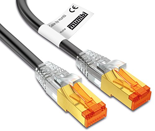 mumbi 10m CAT.7 Rohkabel S/FTP Ethernet Lan Patch Netzwerk Kabel – RJ45 Stecker – 10 Meter Kabel in schwarz