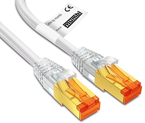 mumbi 5m CAT.7 Rohkabel S/FTP Ethernet Lan Patch Netzwerk Kabel – RJ45 Stecker – 5 Meter Kabel in weiss
