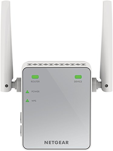 Netgear EX2700-100PES N300 WLAN Repeater (300 Mbit/s, 2,4 GHz, 1x Fast-Ethernet Port, WPA und universell kompatibel mit jedem Router/Modem) weiß/grau